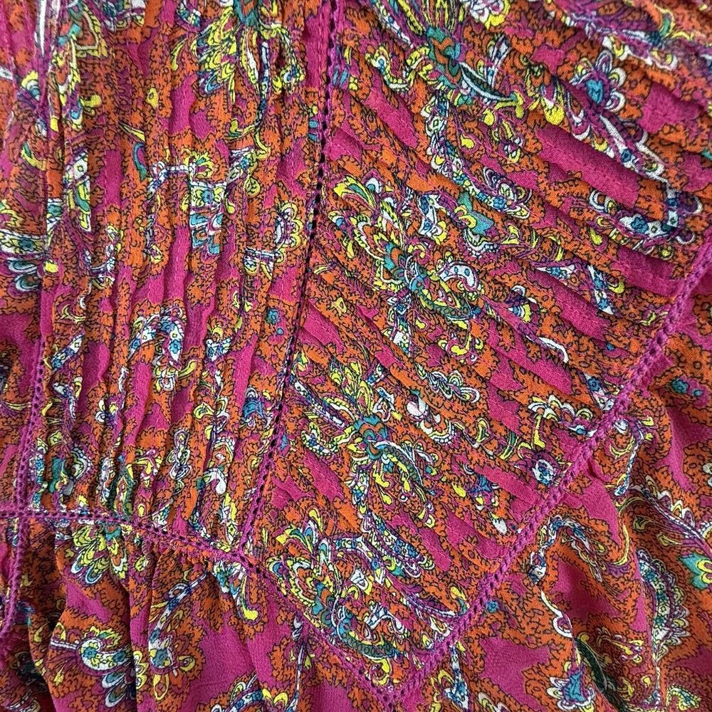 Anthropologie Lil Clara Peasant Blouse Women S M Pink Orange Paisley Floral - Picture 9 of 14